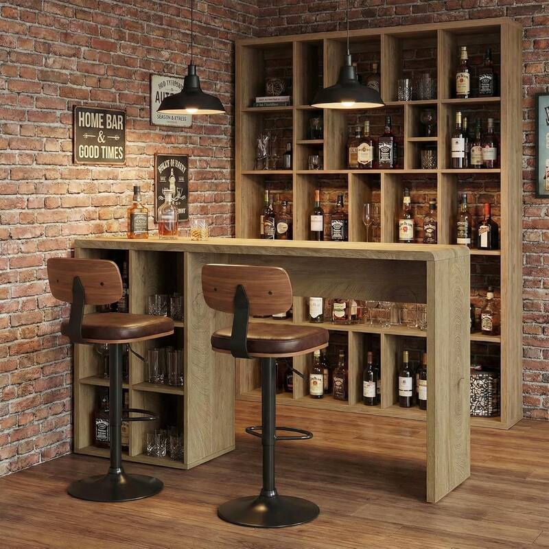 70.9-Inch Bar Table with 6 Cubbies Storage, Long Counter Height Pub Table, Rectangular Farmhouse High Top Home Bar Unit - Brown
