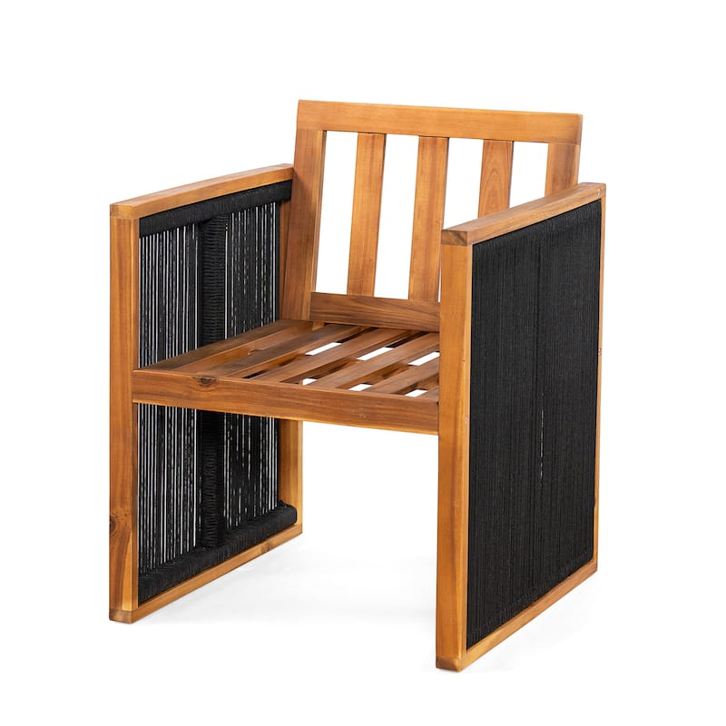 Christopher Knight Home - Valmont Modern Outdoor Acacia Wood Dining Arm Chair with Rope Back & Washable Cushion, Set of 2