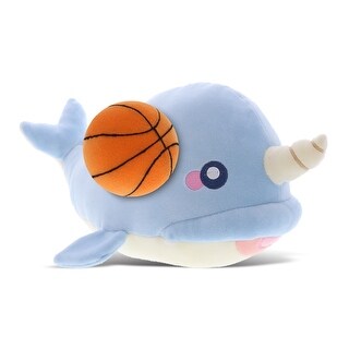 DolliBu Huggable Blue Narwhal Stuffed Animal with Basketball Plush - 11.7 inches