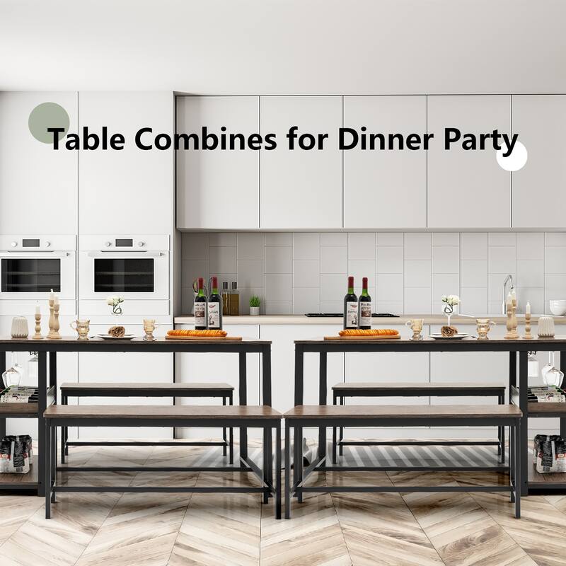 Gymax 3PCS Rustic Kitchen Dining Set Includes Storage Rack w/