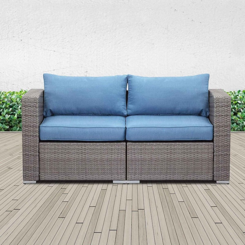 Royalcraft 2 Pieces PE Rattan Wicker Patio Corner Sofas - Blue