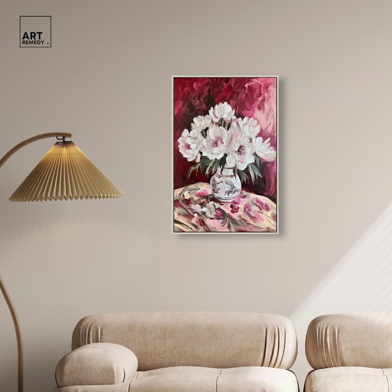 Peonies on Ruby Tide Canvas by Art Remedy
