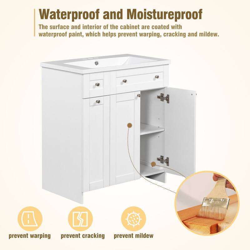White Bathroom vanity with Single Sink ,Combo Cabinet Undermount Sink