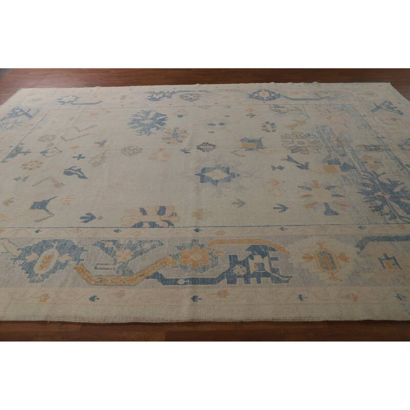 Hand Knotted Oriental 100% Wool Carpet Transitional All-Over Beige & Ivories Oushak Area Rug - 12' 8'' X 9' 6''