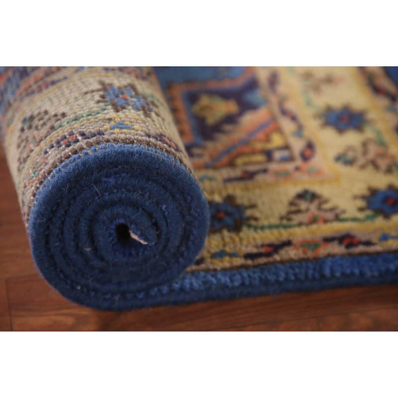 Blue Geometric Kazak Oriental Accent Rug Handmade Wool Carpet - 3'0"x 5'0"