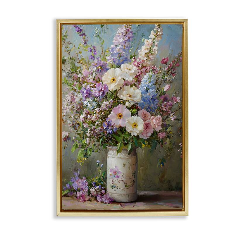 Stupell Flowers in Southern Country Vase Framed Floater Canvas Wall Art Design By Franklyn Gregory - 17 x 25 - Gold