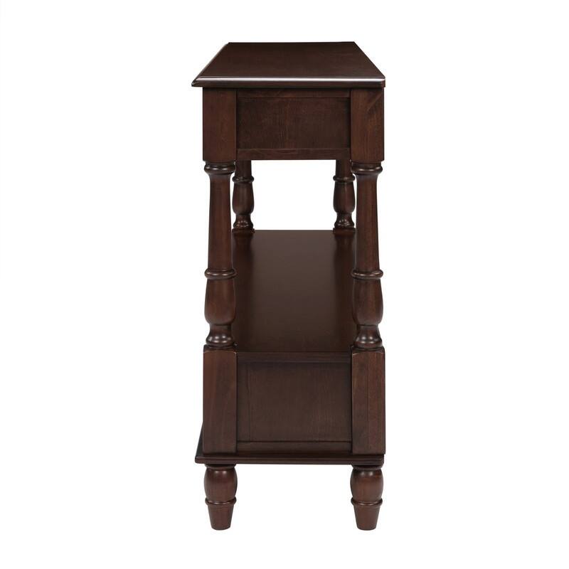 Retro 54" Solid Wood Console Table with 6 Drawers and Shelf for Vintage Living Room and Hallway Storage