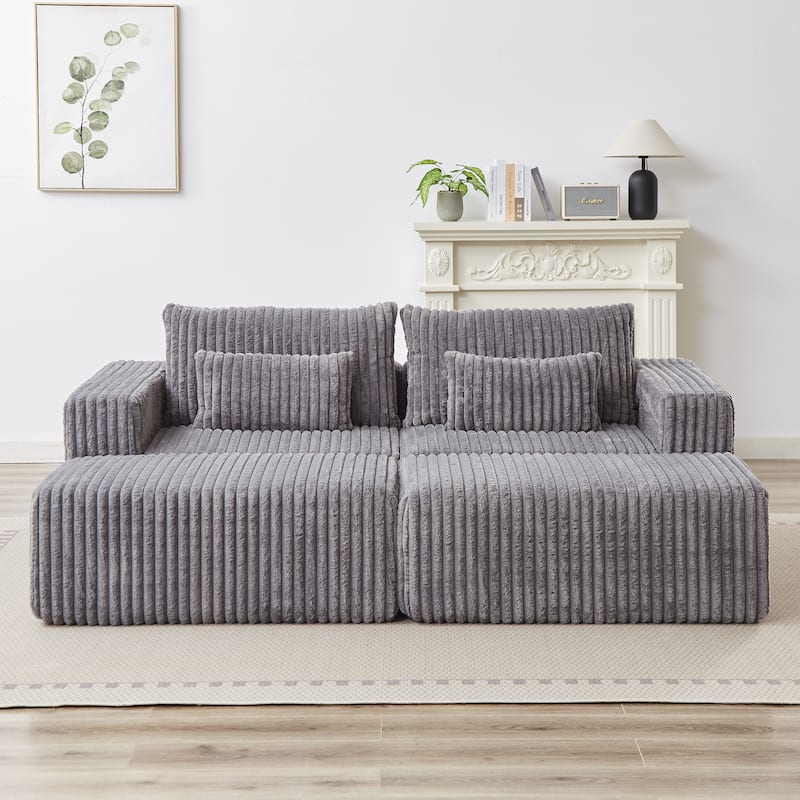 Roomfitters 87" Modern Corduroy Lounge Chaise, Cloud Plush Loveseat Sofa, No Assembly Reclining Sleeper Sofa