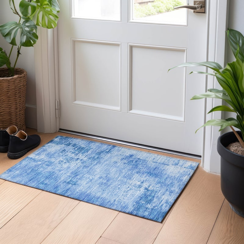 Machine Washable Indoor/ Outdoor Abstract Modern Chantille Rug - Navy - 1'8" x 2'6"