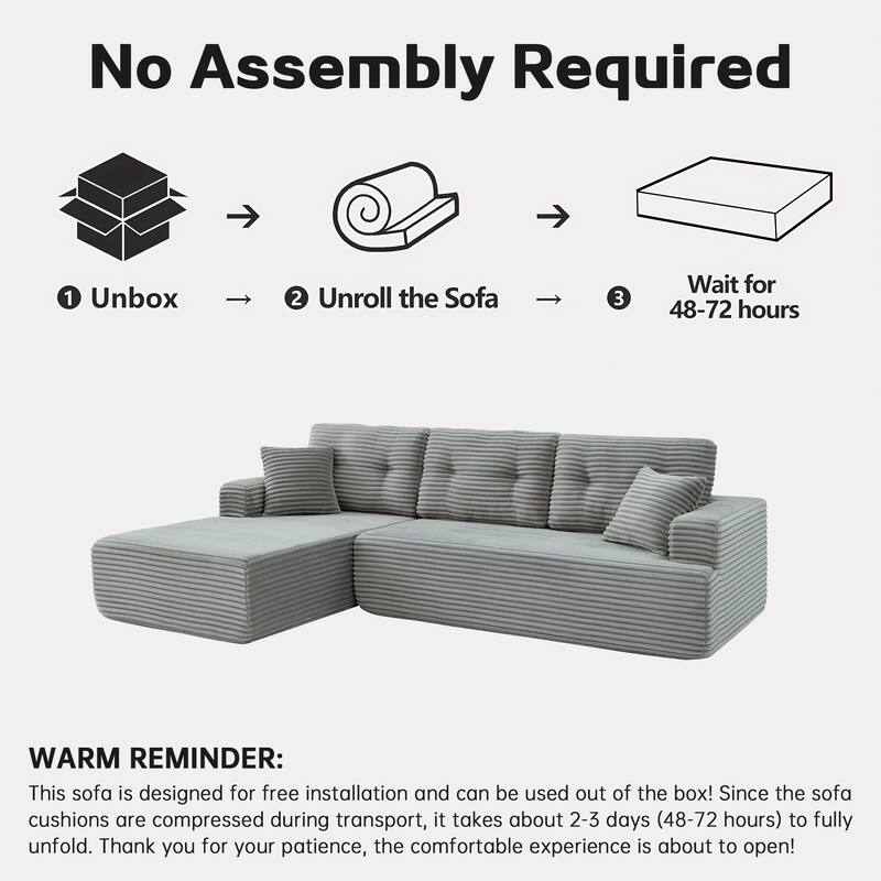 Floor Standing Compressed Couch L-shaped Sectional Sofa with Chaise