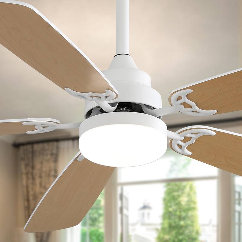 6 Speed Wind 5 Blades Ceiling Fan with Dimmable 3-Color LED Light Remote Control Reversible DC Motor