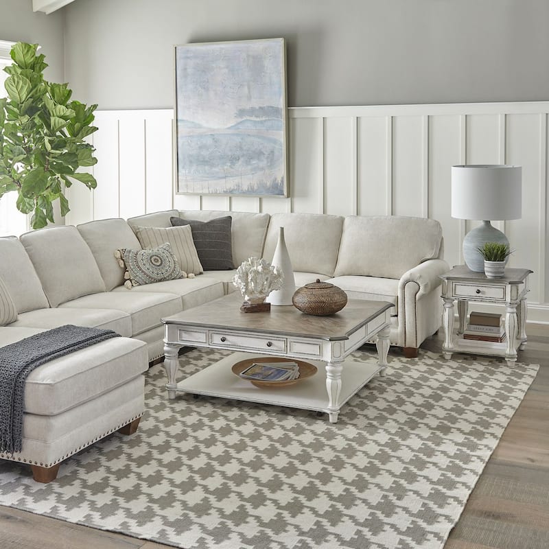 Magnolia Manor Antique White Weathered Bark 3-piece Cocktail Table Set - Antique White & Weathered Bark - Veneer