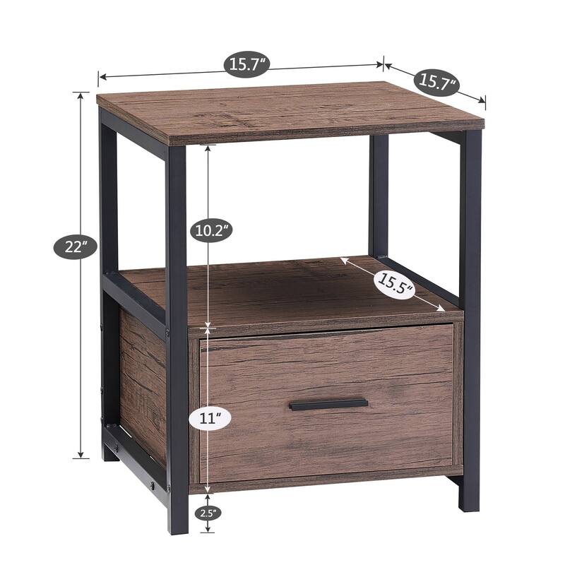 VECELO Nightstand Set of 1/2, Modern Square Side End Table, Living Room, Study Metal Frame