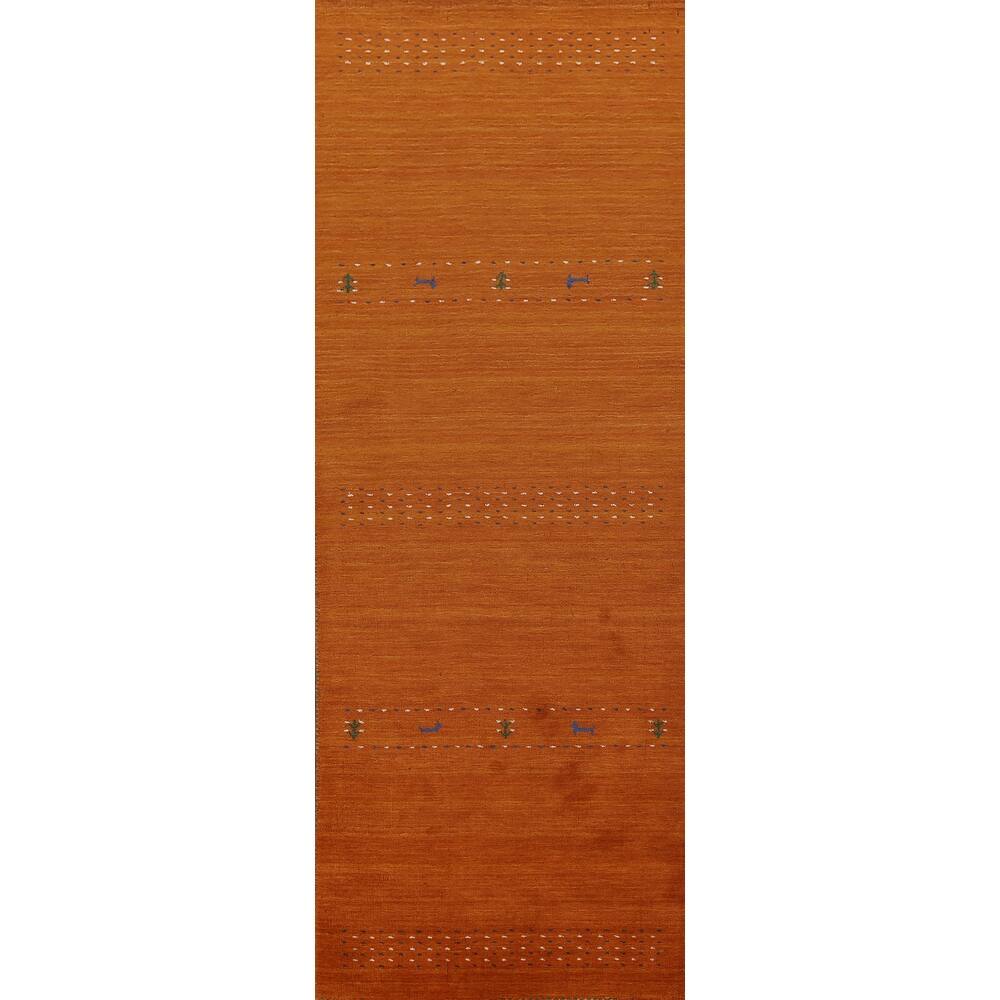 Tribal Orange Gabbeh Indian Runner Rug Handmade Wool Carpet - 2'7"x 9'9"