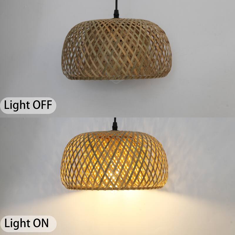 1-Light Hanging Lights with Plug in Cord Rattan Pendant Light - 11.8inch