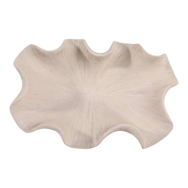 Resin Decorative Bowl Textured Wavy Sculptural Design - 17" White - 16.75" x 11.75" x 6.25"