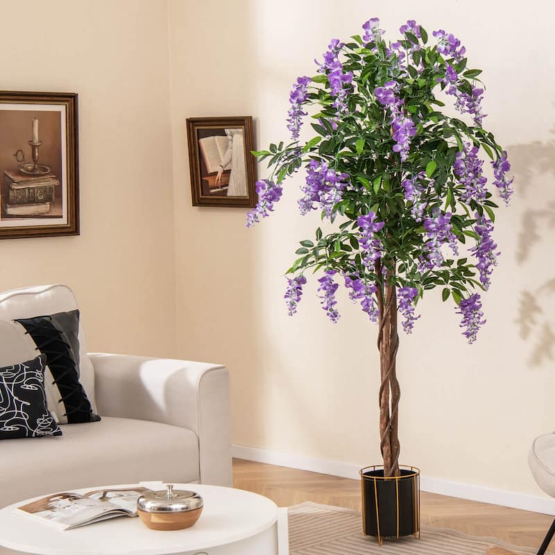 Costway 1/2 PCS 5.5 FT Tall Artificial Ficus Tree Faux Wisteria Plant
