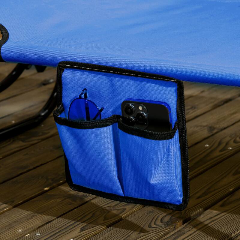 Outsunny Folding Chaise Lounge Pool Chairs with Canopy Shade, Reclining Back, Steel Frame and Side Pocket, 2 Piece