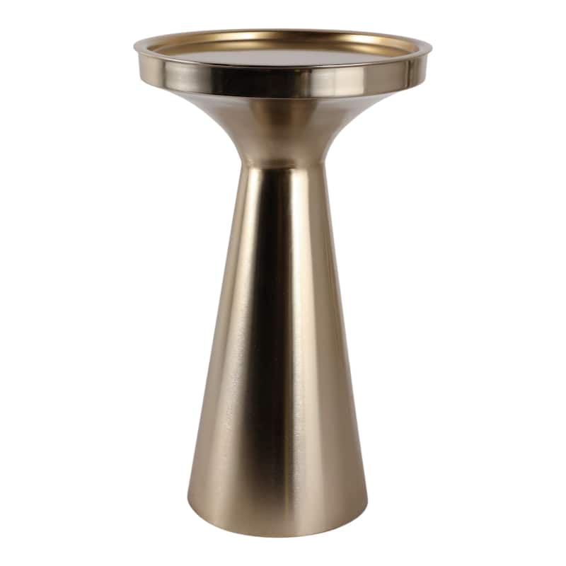 Metal Side Table Round Tray Top Tapered Base Narrow Accent - 20" Gold - 12" x 12" x 20"