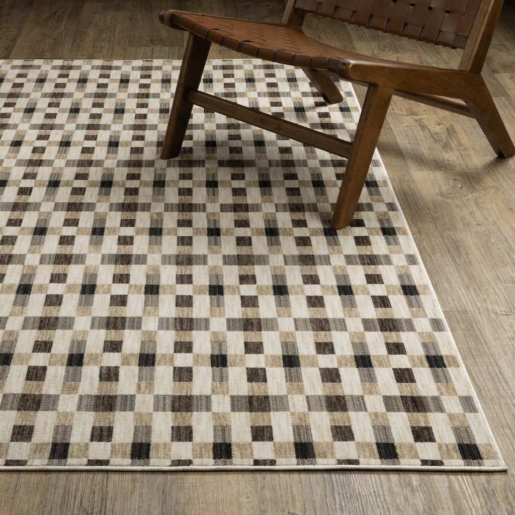 Hansel Geometric Blocks Black/ Golden Brown Area Rug