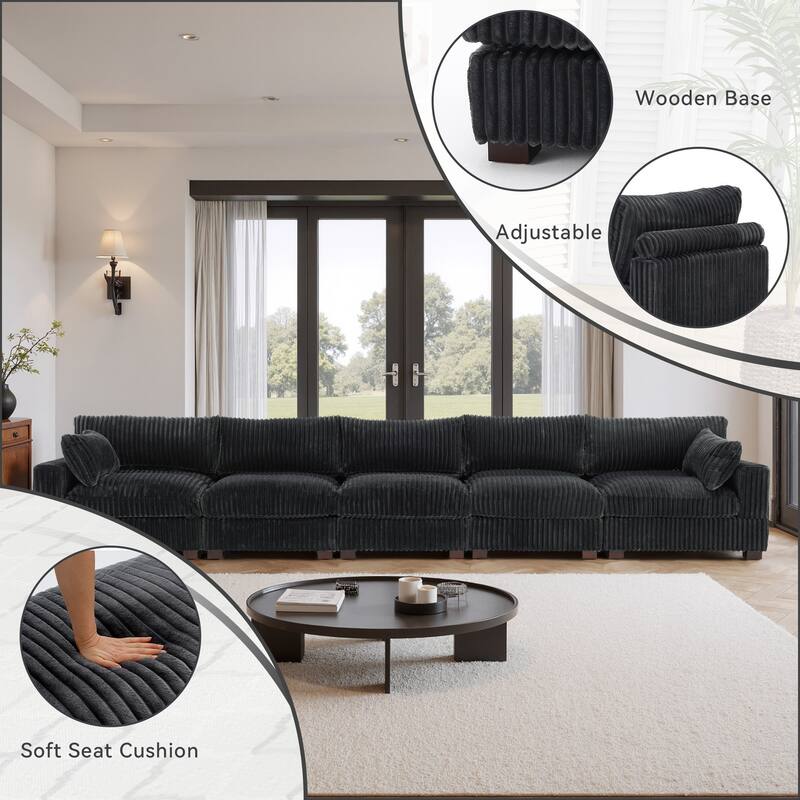 5-Piece Oversized Cotton Flannel Modular Sectional Sofa for Living Room
