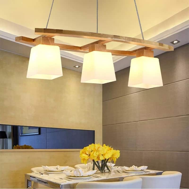 Elegant Wood Island Hanging Pendant Light Chandelier Bar Ceiling Lamp - 29" x 52"