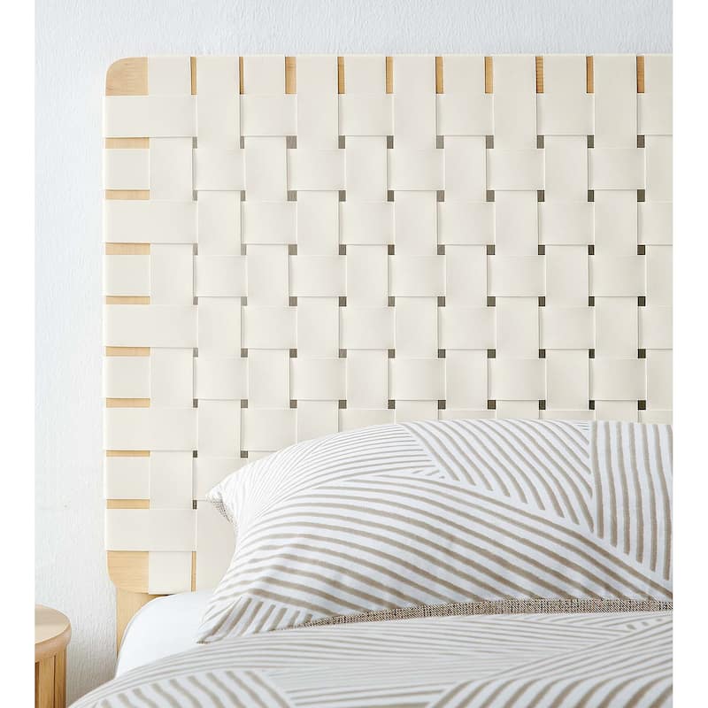 Ditmas Solid Wooden Off-White Leather Basket Weaved Twin Size Headboard