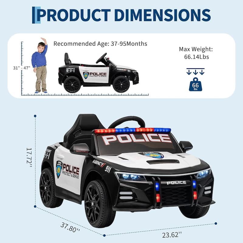 12V Electric Police Car Ride on Toys for Kids to Drive