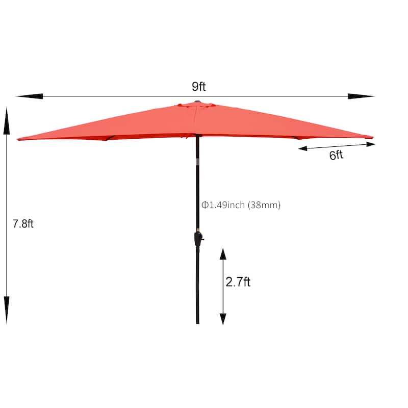 6x9ft Patio Umbrella Outdoor Waterproof Umbrella with Crank and Push Button Tilt without flap for Garden Backyard Pool Market
