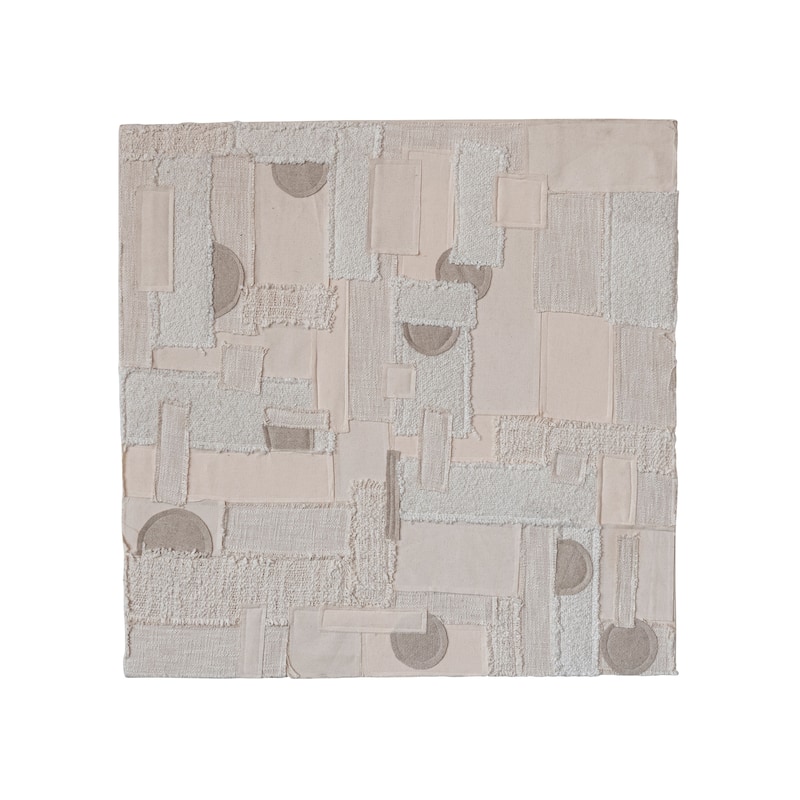 Cotton and Wool Patchwork Wall Hanging with Oak Wood Frame - 30.0"L x 1.1"W x 30.0"H - Multi - 30.0"L x 1.1"W x 30.0"H