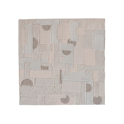 Cotton and Wool Patchwork Wall Hanging with Oak Wood Frame - 30.0"L x 1.1"W x 30.0"H