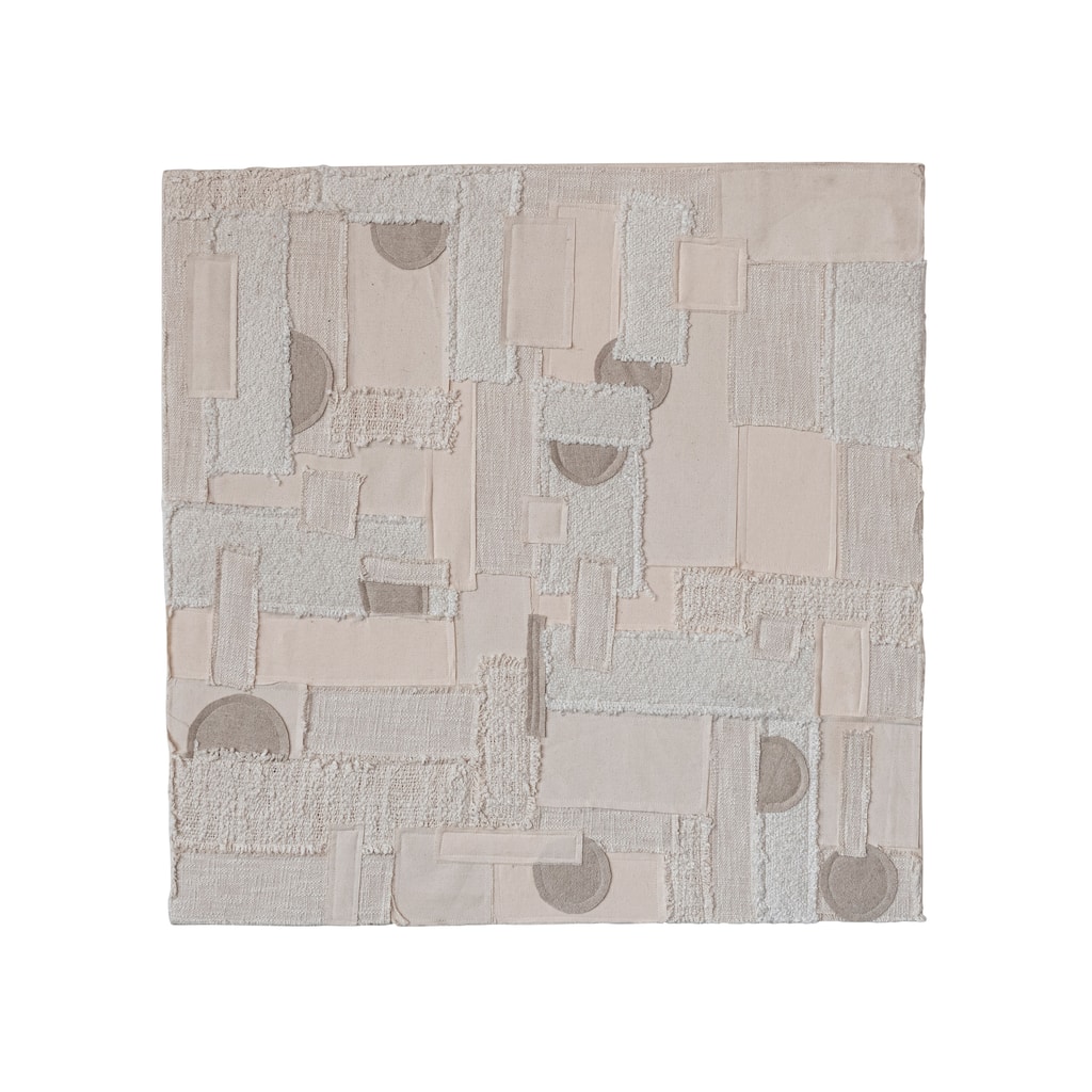 Cotton and Wool Patchwork Wall Hanging with Oak Wood Frame - 30.0"L x 1.1"W x 30.0"H