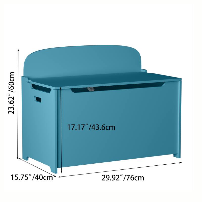 30" Kids Wooden Toy Box/Bench with Safety Hinged Lid - Blue