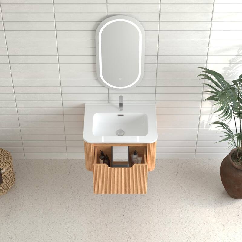 GDF Studio - Verona Floating Bathroom Vanity with Curved Edge Storage & Ceramic Basin without Faucet