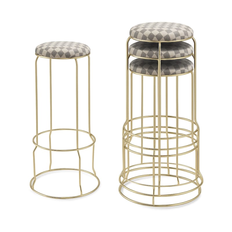 Carmilla Collection Vinyl Upholstered Stools (Set of 4) - Checker White - Bar Height