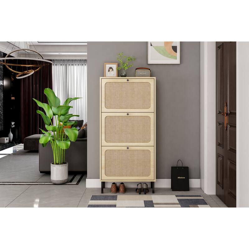 3 Door Shoe Rack, Freestanding Modern Shoe Storage Cabinet, for Entryway