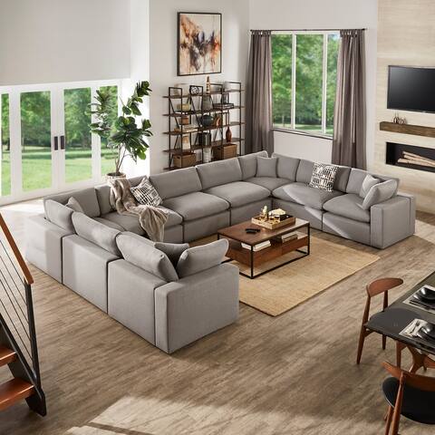 Anka Grey Linen Down Filled Cushioned 9-Seat Sectional Sofa by iNSPIRE Q Modern