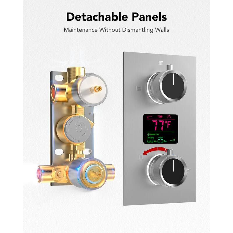LCD Temperature Display 12" High-Pressure Shower System With Pressure Balancing Diverter Valve - 12-Inch