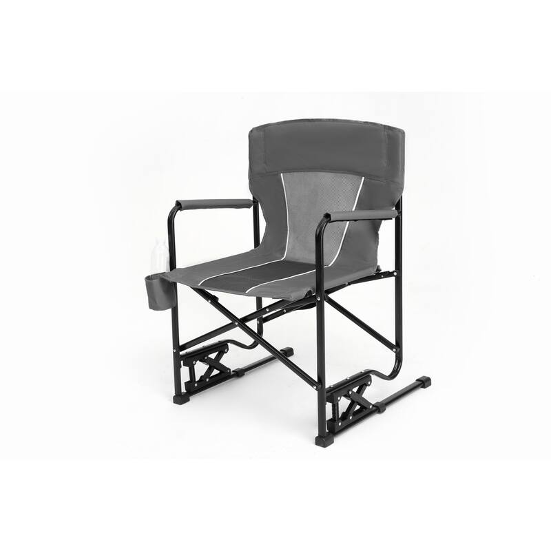 Outdoor Freestyle Rocker Camping Chair Portable Folding Rocking Chair with Armrests, Drink Holder & Comfortable Backrest
