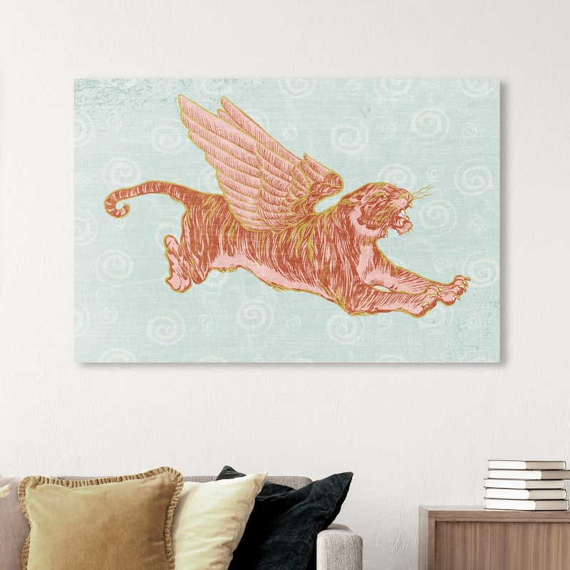 Wynwood Studio Canvas Animals Flight on Winged Tiger Orange and Dark Orange Modern & Contemporary Wall Art Canvas Print - 36 x 54