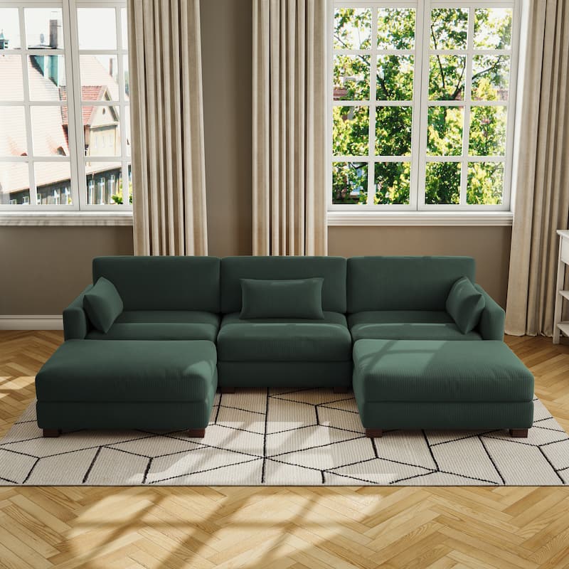 Corduroy Upholstered Modular Sectional Sofa for Living Room