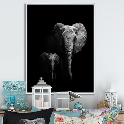 Designart 'Wild African Elephant In Black And White' Traditional Framed Canvas Wall Decor