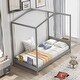 preview thumbnail 10 of 16, Whimsical House-Shaped Twin Bed with Storage, Platform Bed with Built-in Headboard and Bookrack