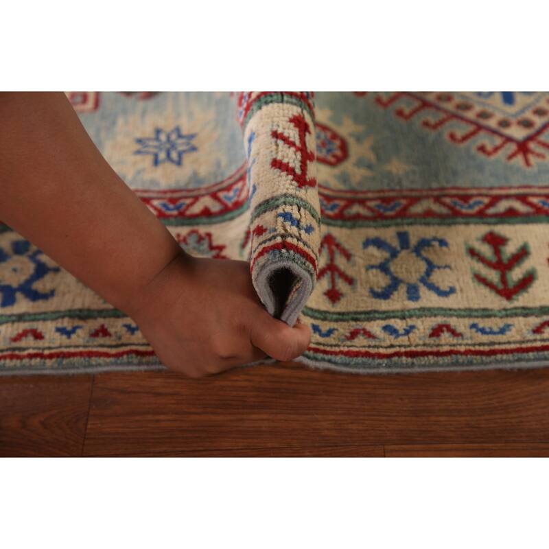 Light Blue Kazak Runner Rug Hand-Knotted Wool Carpet - 2'7" x 15'9"