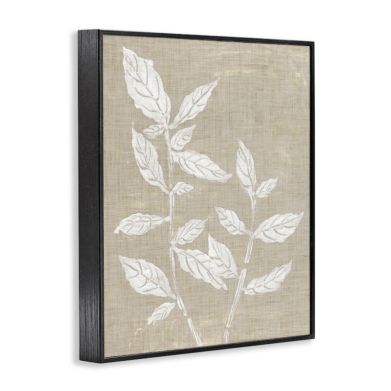 Stupell Leaves on Distressed Textile Framed Giclee Art Design By Melissa Wang