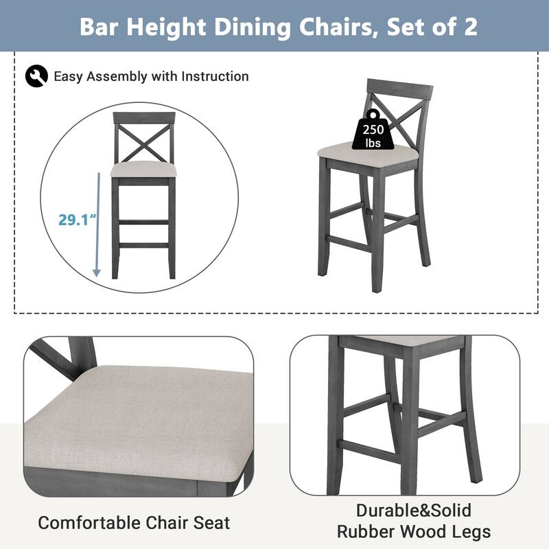 Farmhouse 48 Inch Bar Height Dining Set with Two Chairs for Small Spaces and Versatile Use