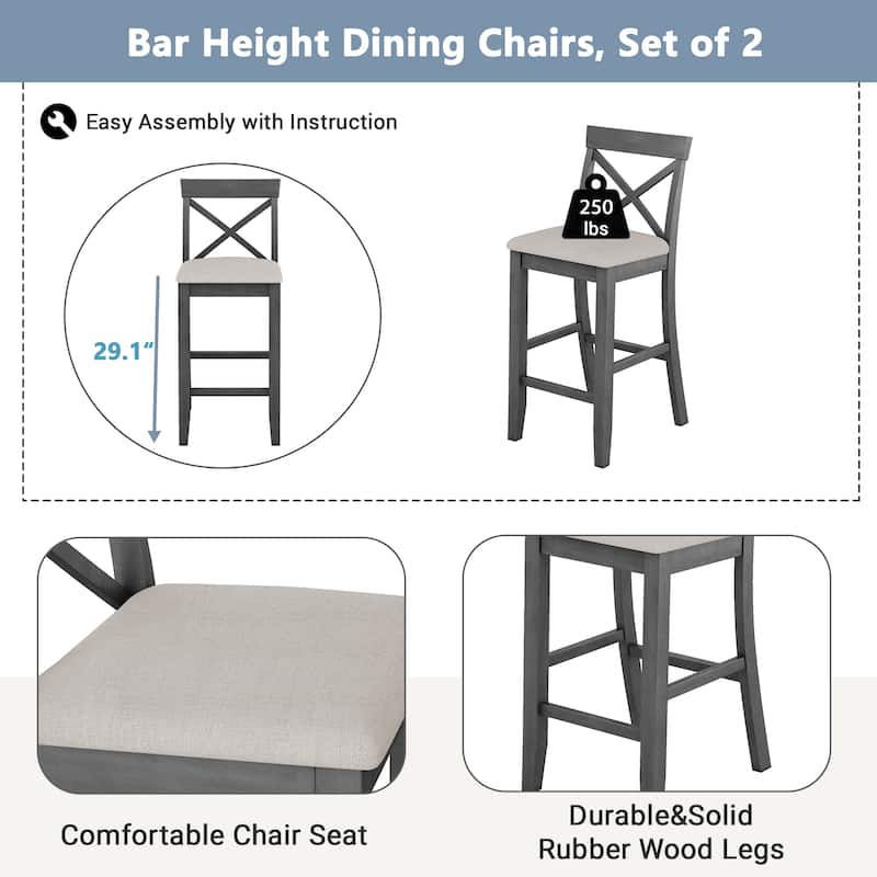 Small Bar Height Table and Chairs Set for 2, 3-Piece Dining Room Table Set with 2 Chairs, Space-Saving Breakfast Nook Dining Set