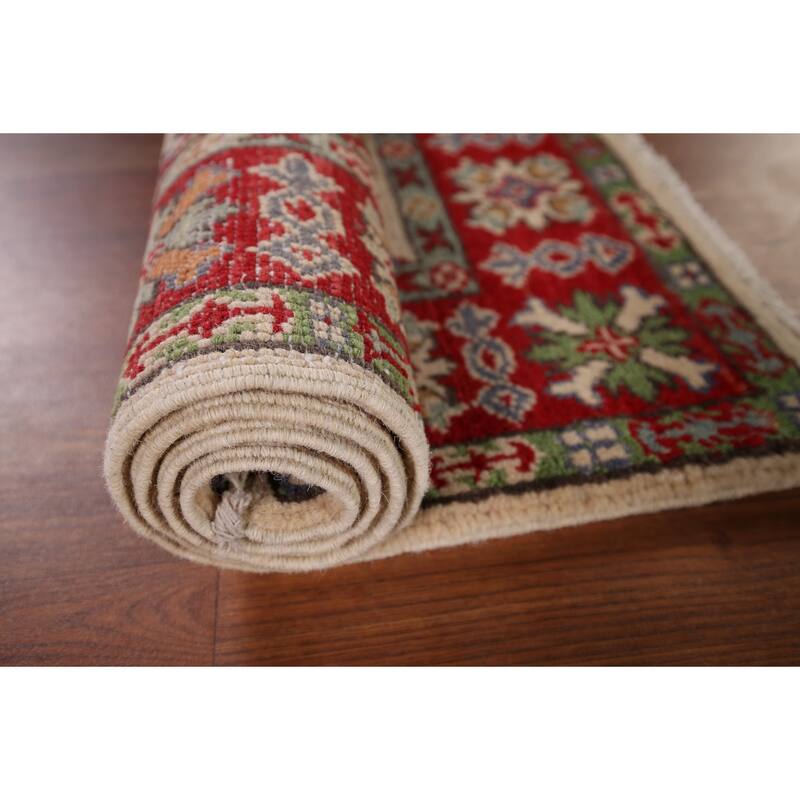 Ivory Kazak Oriental Accent Rug Hand-Knotted Wool Carpet - 2'7" x 3'11"