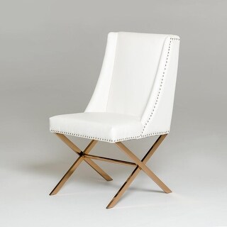 Leatherette Wingback Design Dining Chair with Trestle Steel Base, White and Gold -  37 H x 21 W x 25 L Inches 