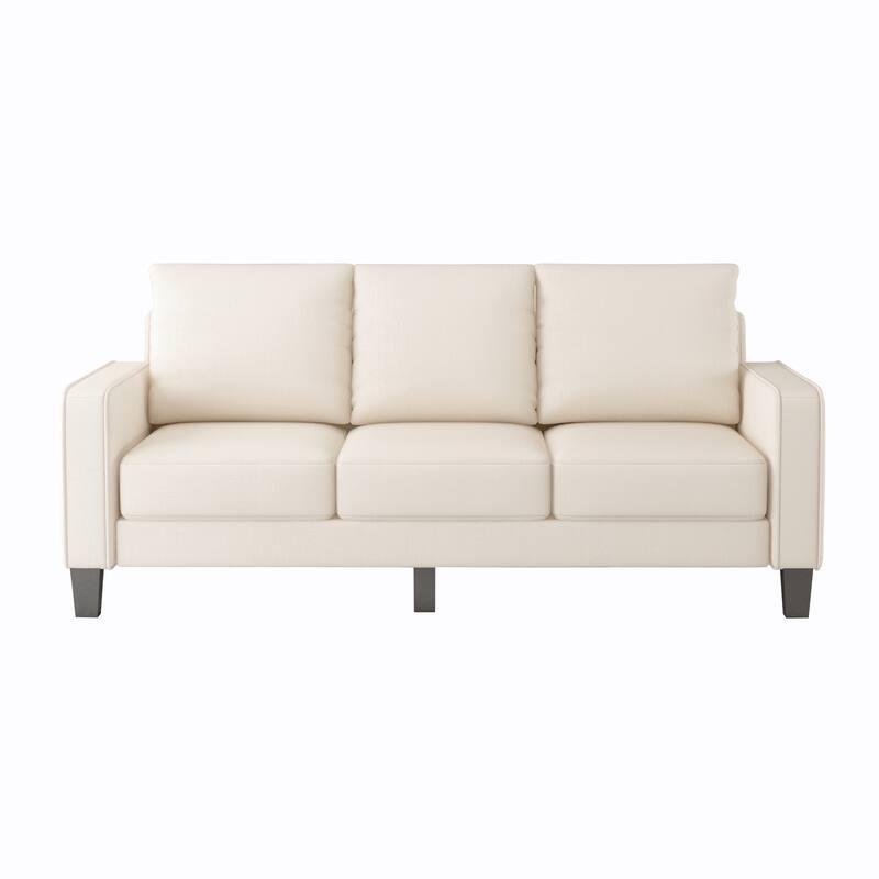 Modern 75" Upholstered 3-Seater Loveseat Sofa, Living Room Fabric Furniture Couch for 3, Solid Wood Frame Easy Assembly - Beige